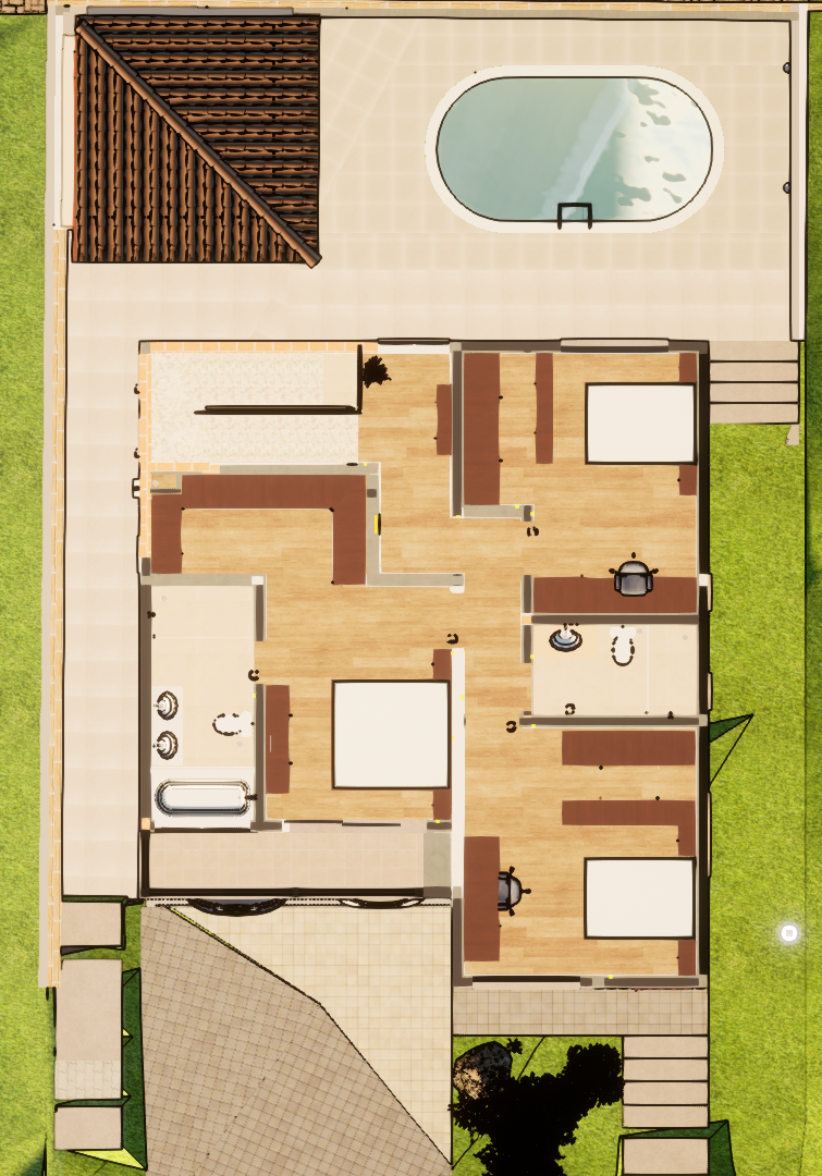 Planta baixa humanizada sobrado em condomínio fechado 190m² com suíte master com closet e banheira e 3 dormitórios em Gravataí