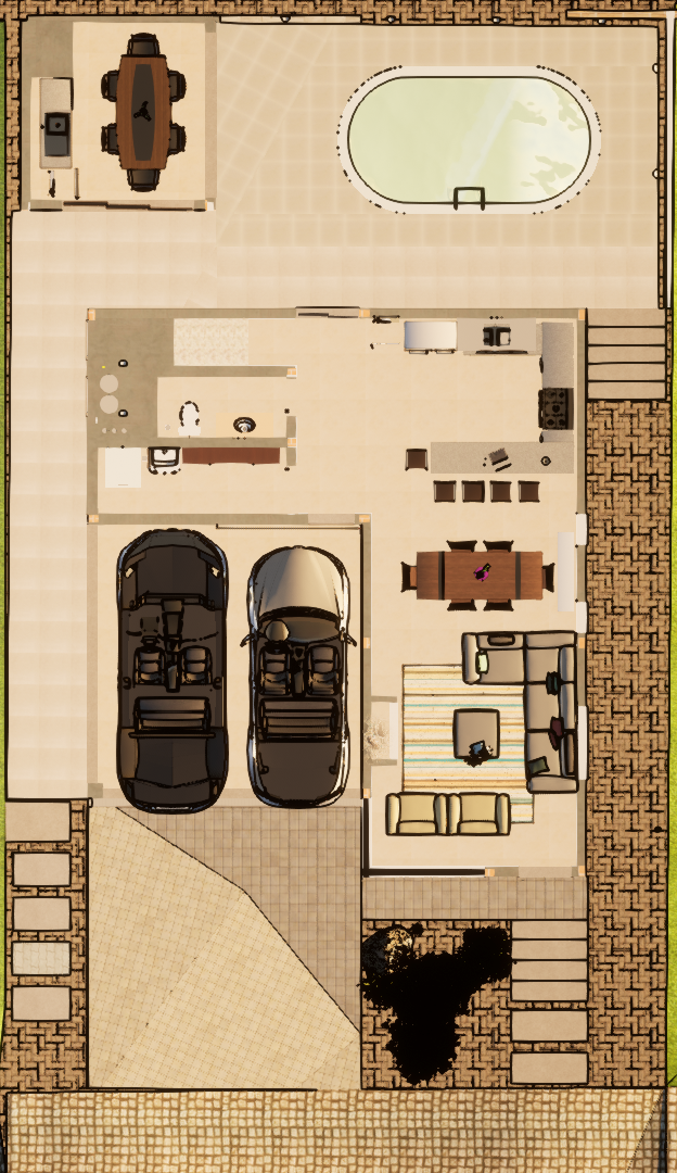 Planta baixa humanizada sobrado em condomínio fechado 190m² com garagem, sala, cozinha, lavabo, piscina e quiosque gourmet em Gravataí